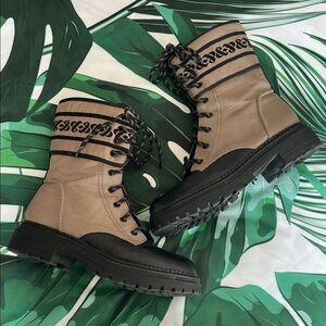 Women's Black and Tan Lace-Up Boots